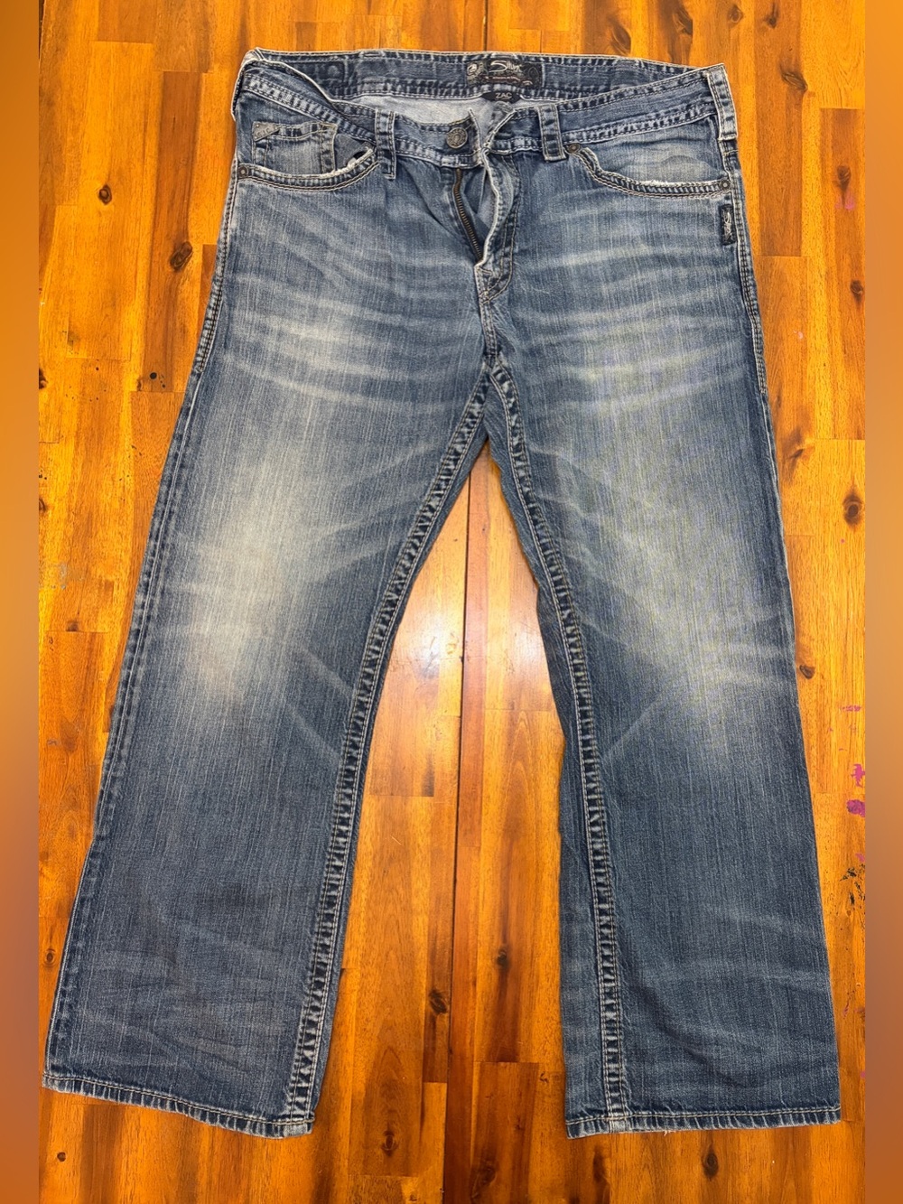 Silver Jeans Mens 38x32 Blue Zac Relaxed Straight Dark  Wash Stretch Preppy